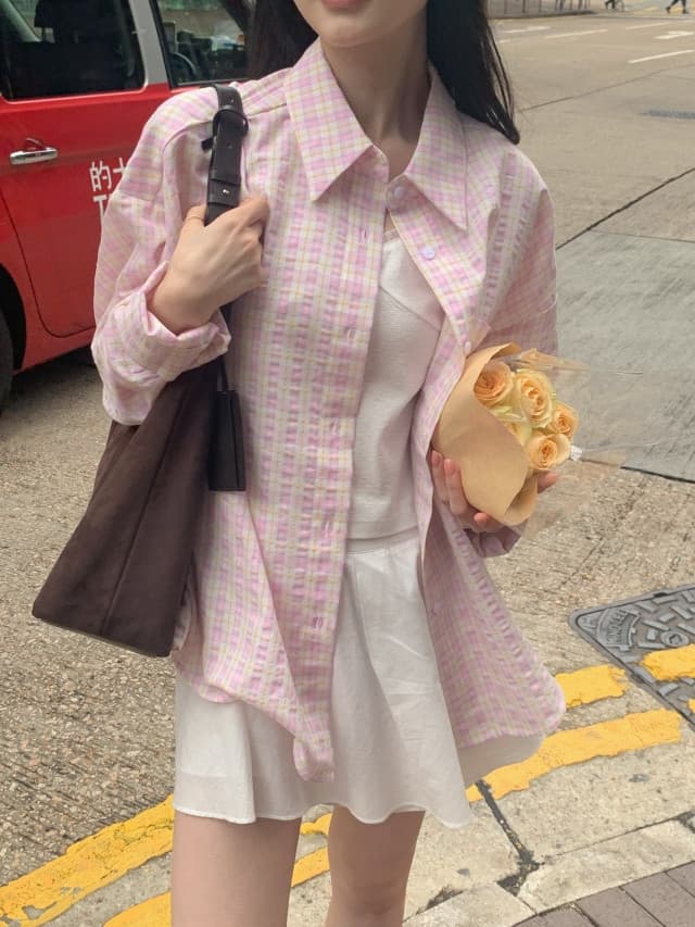 있음 선적 한 부서 작은 청신 배색 체크무늬 폴로 칼라 얇은 스타일 자외선 차단 셔츠 POLO 칼라 긴팔 셔츠 상세 이미지 114