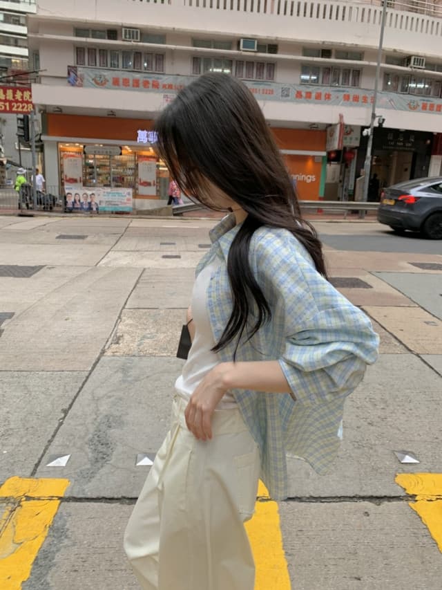 있음 선적 한 부서 작은 청신 배색 체크무늬 폴로 칼라 얇은 스타일 자외선 차단 셔츠 POLO 칼라 긴팔 셔츠 상세 이미지 127