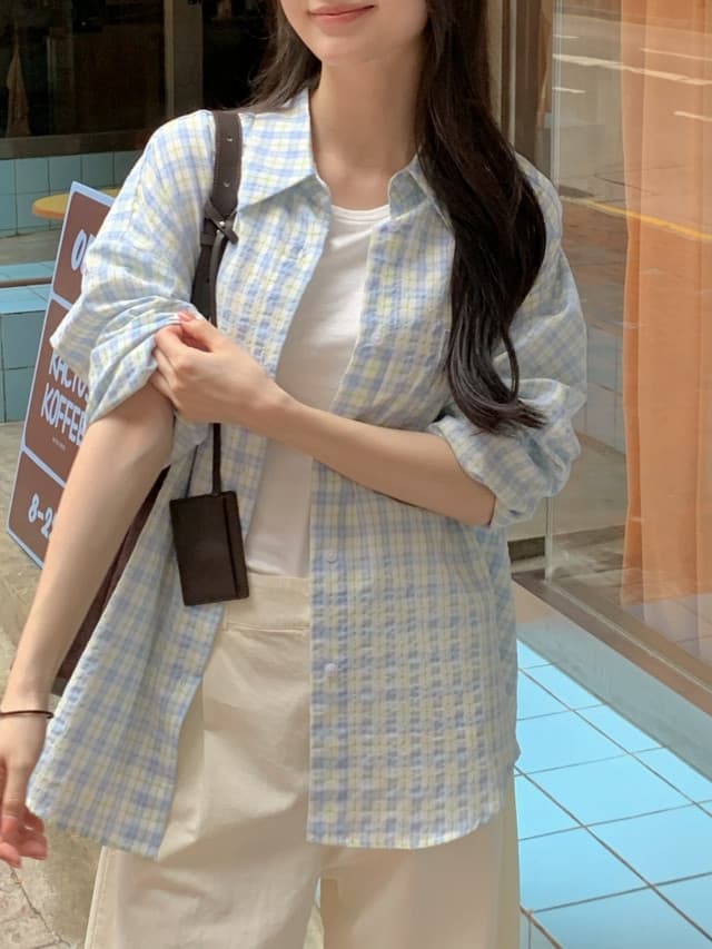 있음 선적 한 부서 작은 청신 배색 체크무늬 폴로 칼라 얇은 스타일 자외선 차단 셔츠 POLO 칼라 긴팔 셔츠 상세 이미지 152