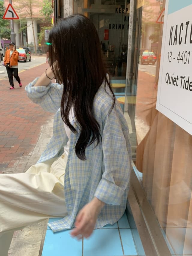 있음 선적 한 부서 작은 청신 배색 체크무늬 폴로 칼라 얇은 스타일 자외선 차단 셔츠 POLO 칼라 긴팔 셔츠 상세 이미지 162