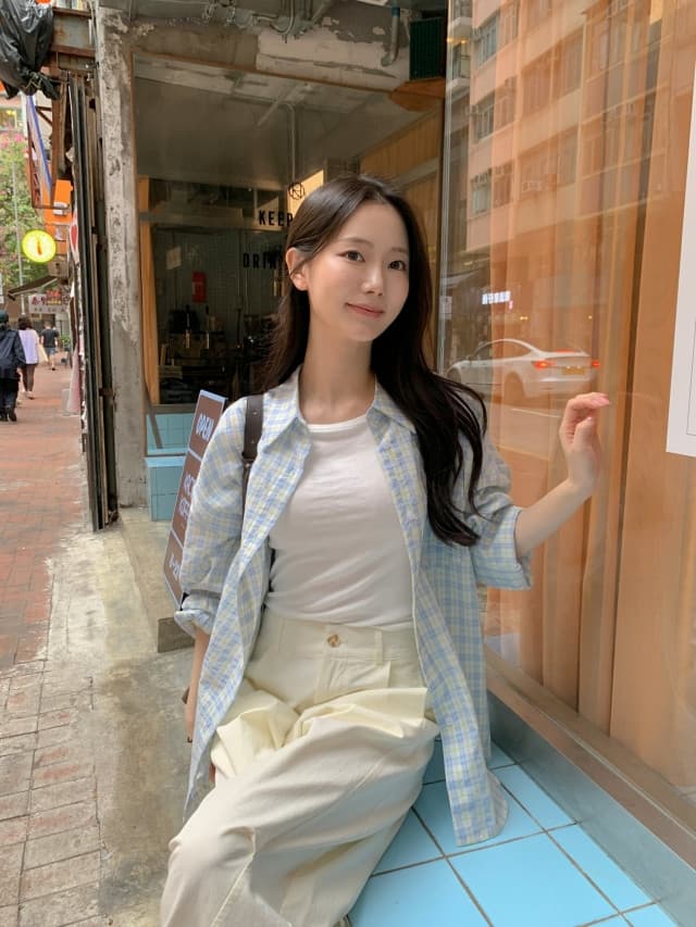 있음 선적 한 부서 작은 청신 배색 체크무늬 폴로 칼라 얇은 스타일 자외선 차단 셔츠 POLO 칼라 긴팔 셔츠 상세 이미지 164