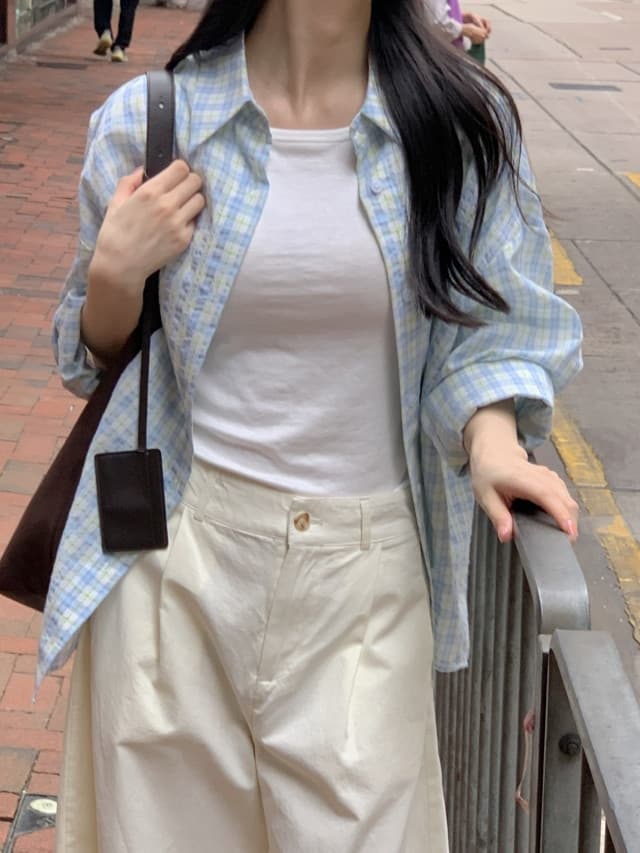 있음 선적 한 부서 작은 청신 배색 체크무늬 폴로 칼라 얇은 스타일 자외선 차단 셔츠 POLO 칼라 긴팔 셔츠 상세 이미지 174