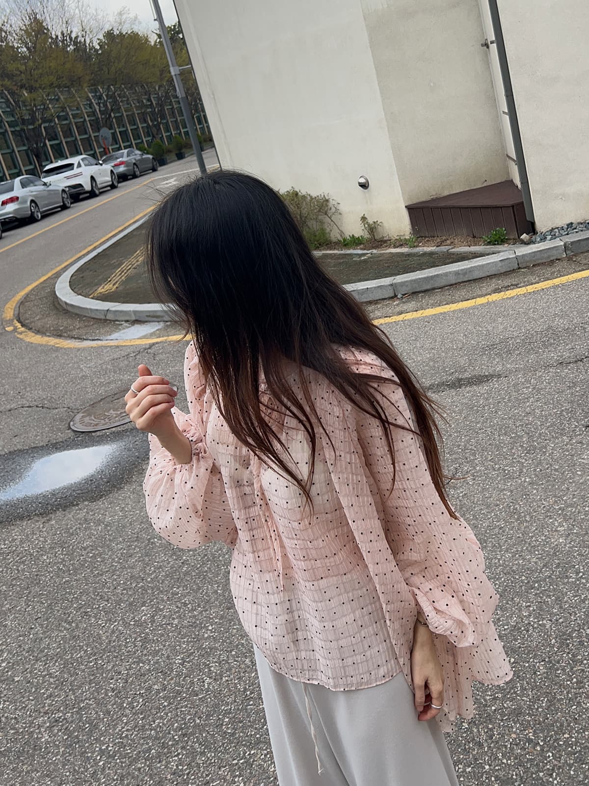 있음 밖으로 한국 스타일 여름 외국 가스 도트 무늬 쉬폰 블라우스 자외선 차단 셔츠 여성 이미지 3