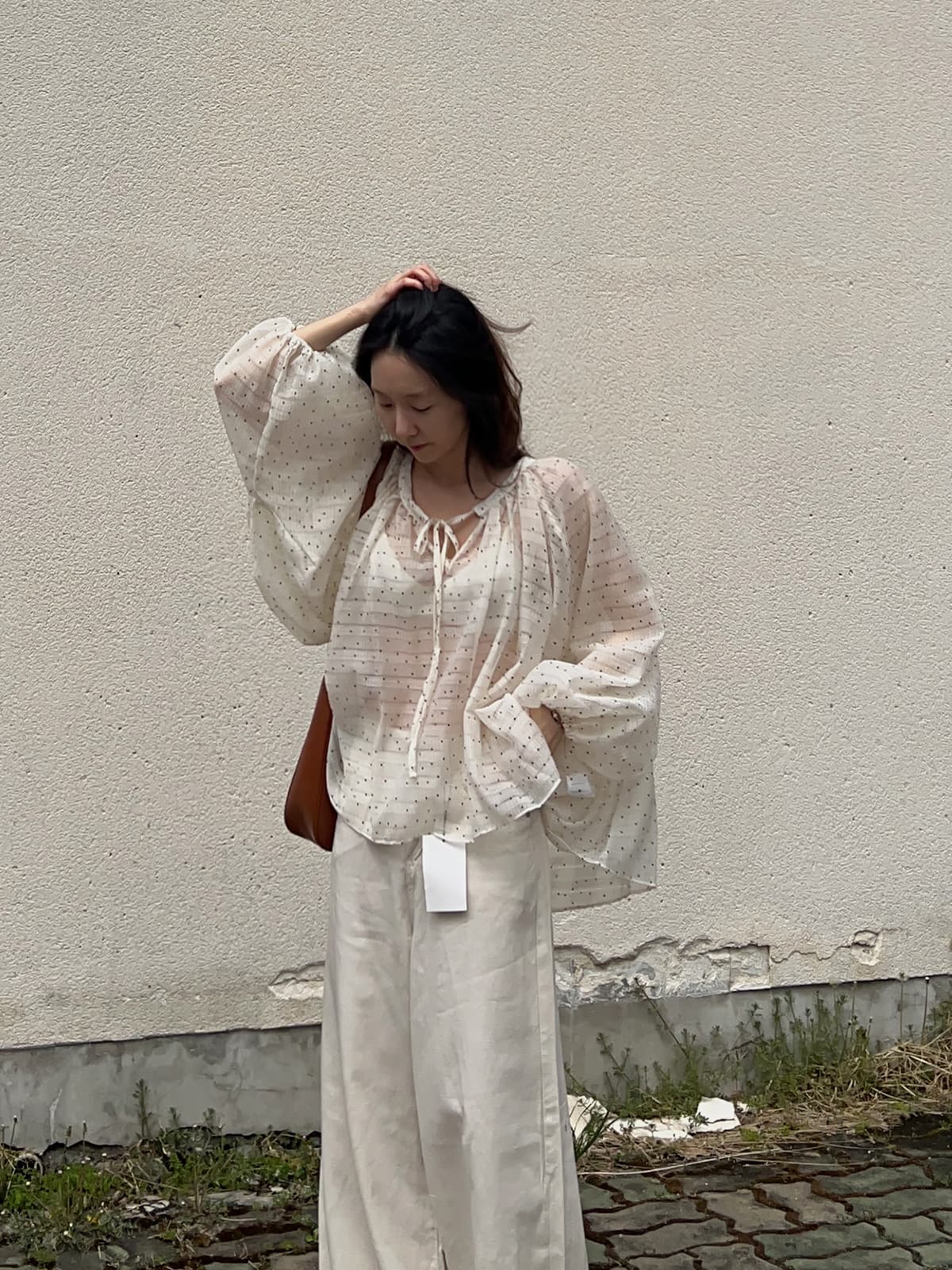 있음 밖으로 한국 스타일 여름 외국 가스 도트 무늬 쉬폰 블라우스 자외선 차단 셔츠 여성 상세 이미지 5