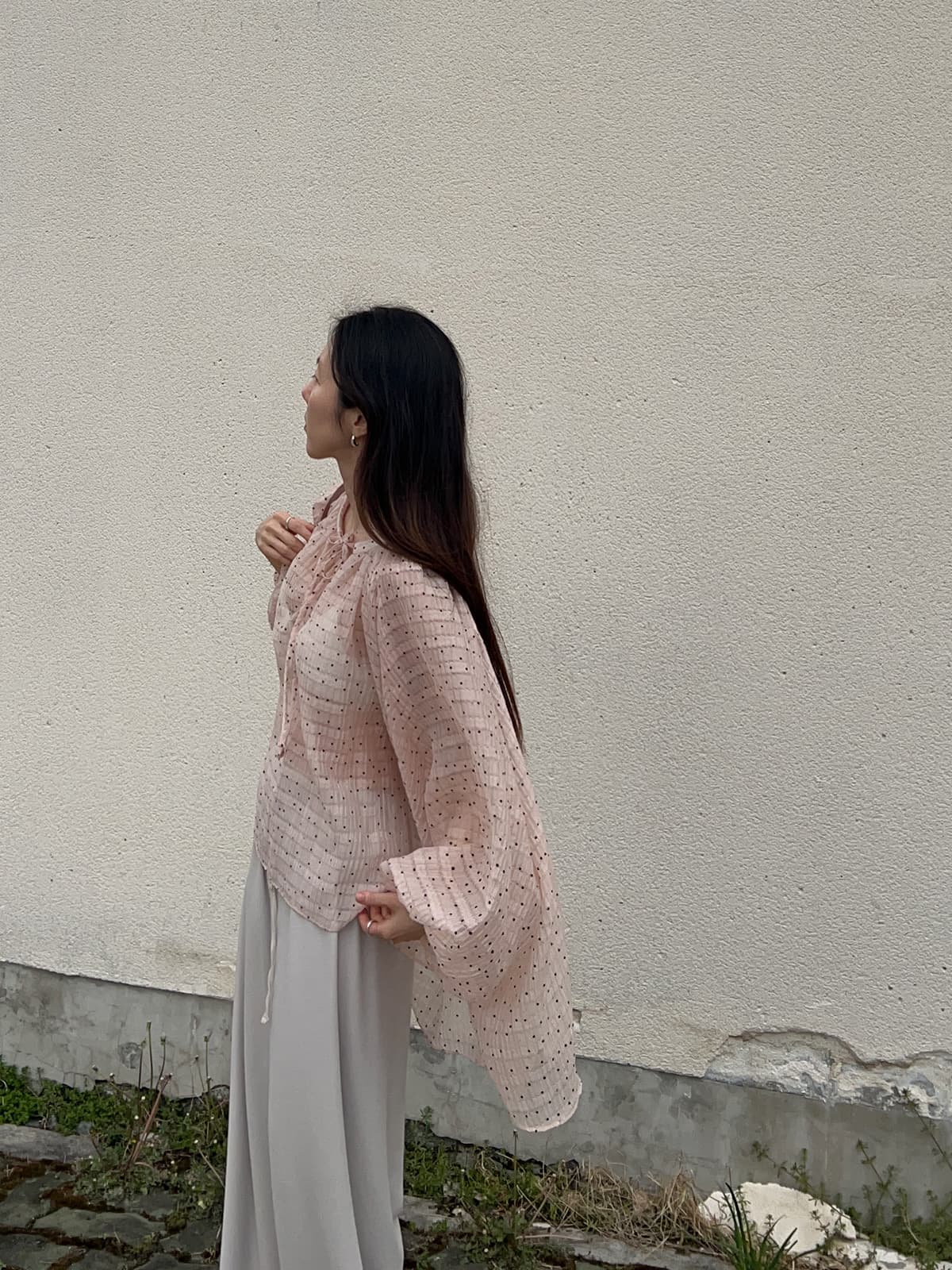 있음 밖으로 한국 스타일 여름 외국 가스 도트 무늬 쉬폰 블라우스 자외선 차단 셔츠 여성 상세 이미지 25