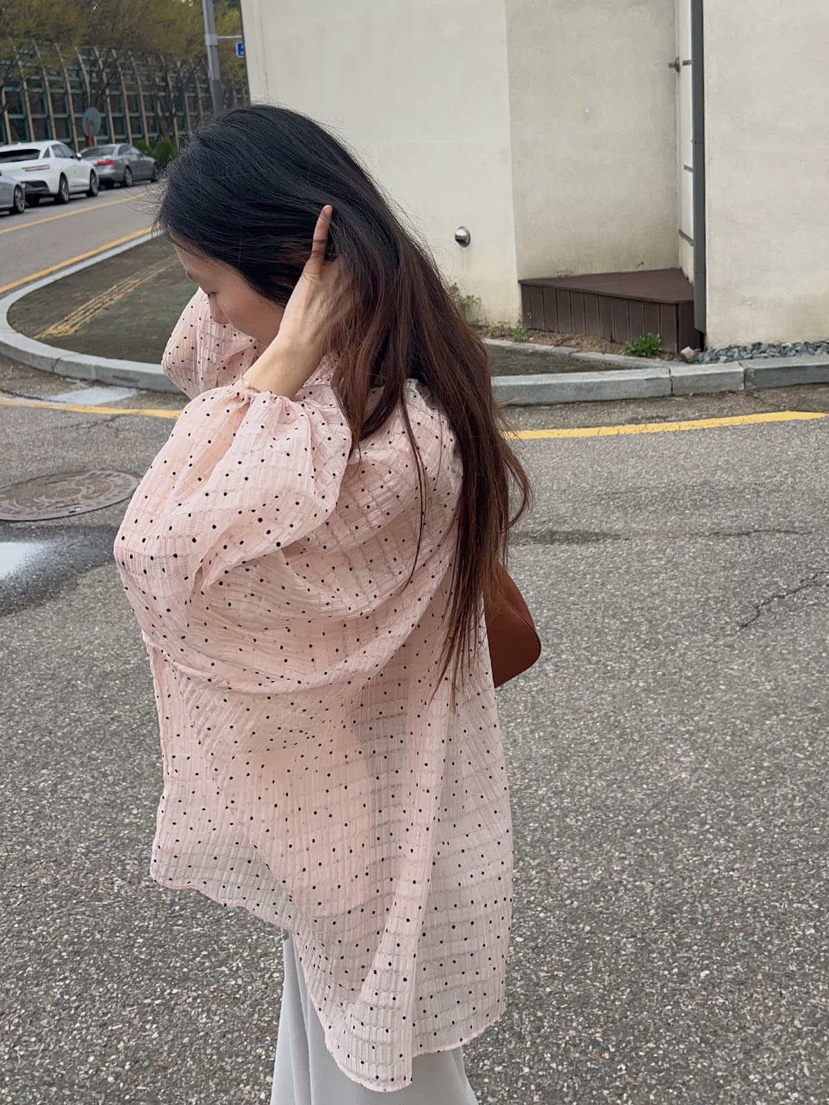 있음 밖으로 한국 스타일 여름 외국 가스 도트 무늬 쉬폰 블라우스 자외선 차단 셔츠 여성 상세 이미지 28