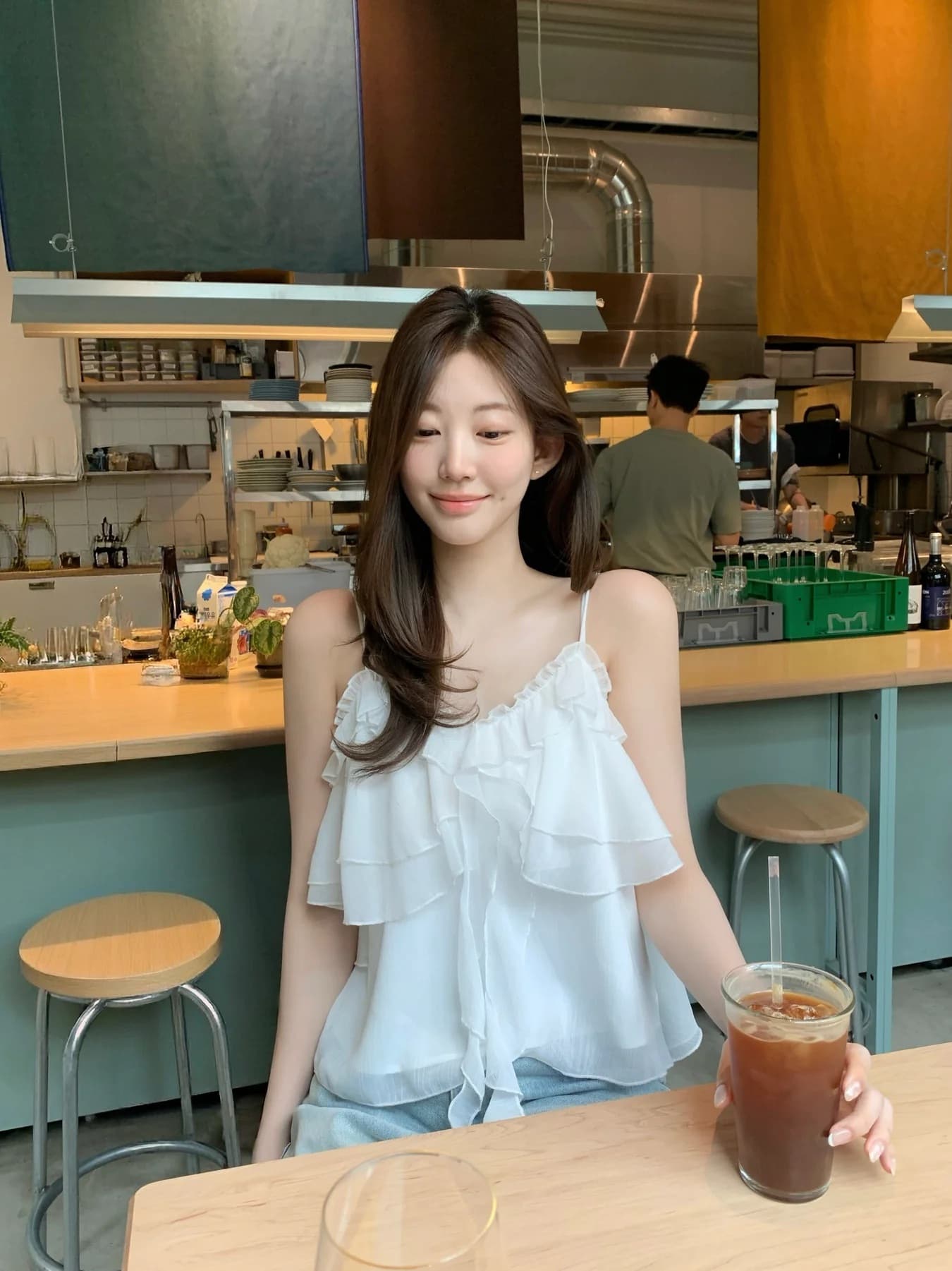 있음 밖으로 핫걸 순수한 욕망 연령 감소 바람 프릴 패치워크 불규칙 리본 캐미솔 맨위 상세 이미지 16