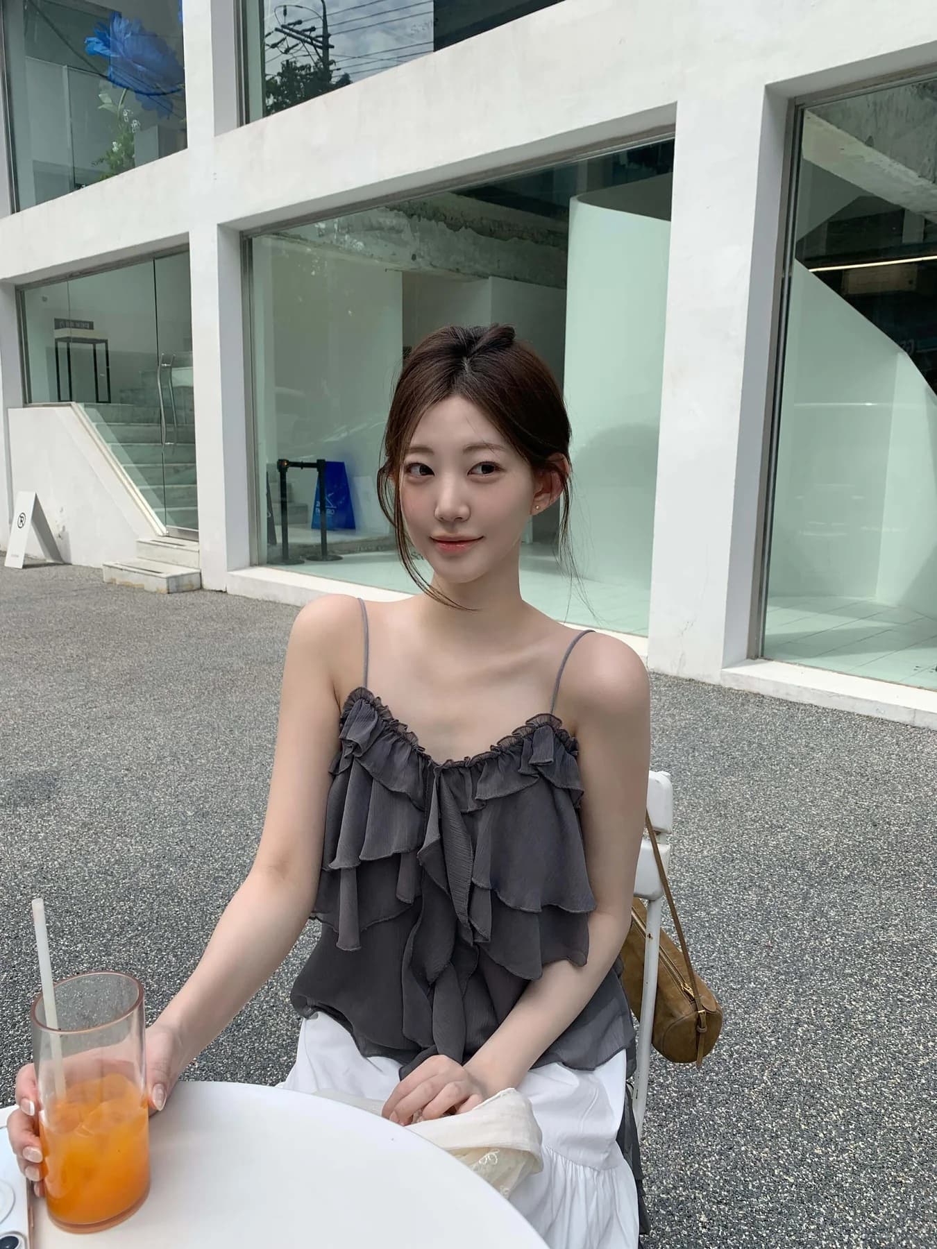 있음 밖으로 핫걸 순수한 욕망 연령 감소 바람 프릴 패치워크 불규칙 리본 캐미솔 맨위 상세 이미지 30