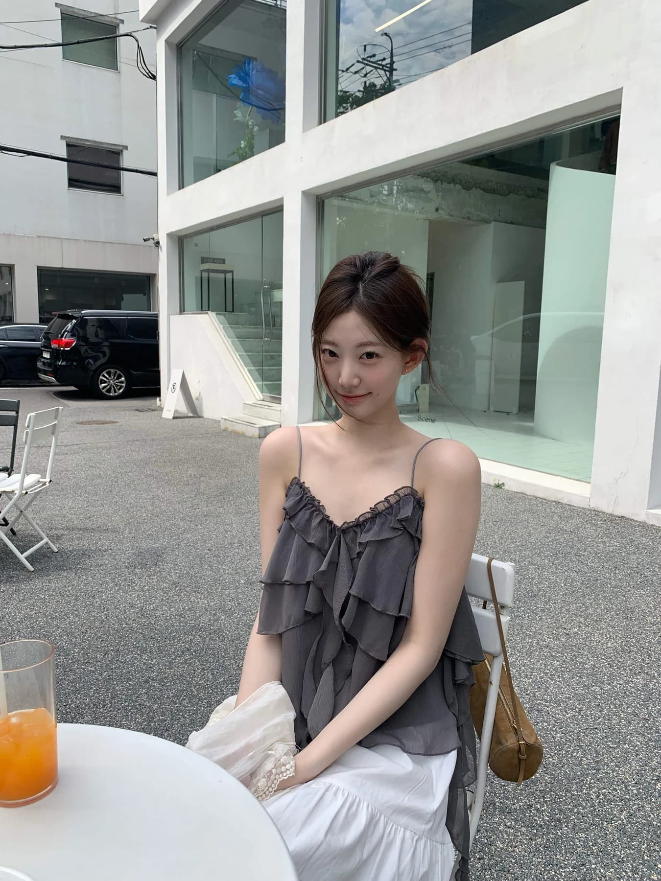 있음 밖으로 핫걸 순수한 욕망 연령 감소 바람 프릴 패치워크 불규칙 리본 캐미솔 맨위 상세 이미지 40