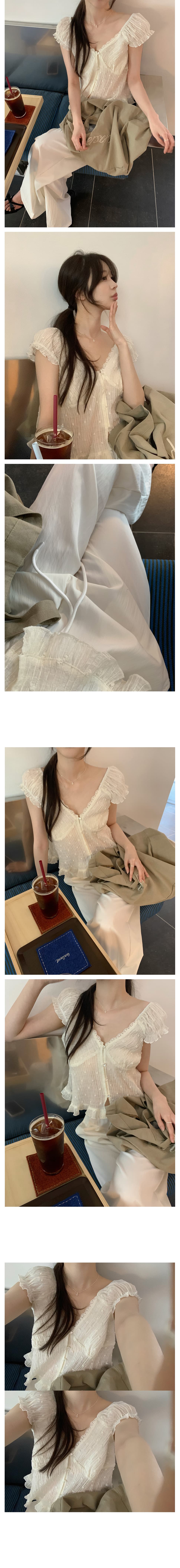 순수한 욕망 레이스 레이스 V넥 인형 셔츠 작은 셔츠 여성 상세 이미지 4