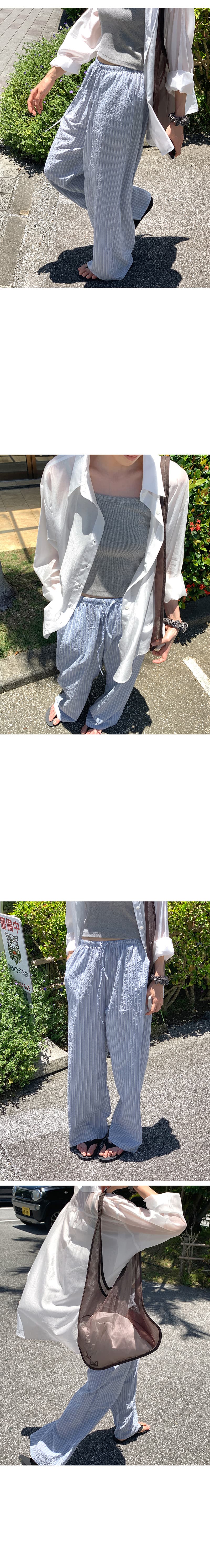 있음 밖으로 한국 스타일 연령 감소 느긋한 바람 슬림해 보이는 프로 피부 통기성 스트라이프 캐주얼 펌프 로프 바닥 청소 긴 바지 여성 상세 이미지 12