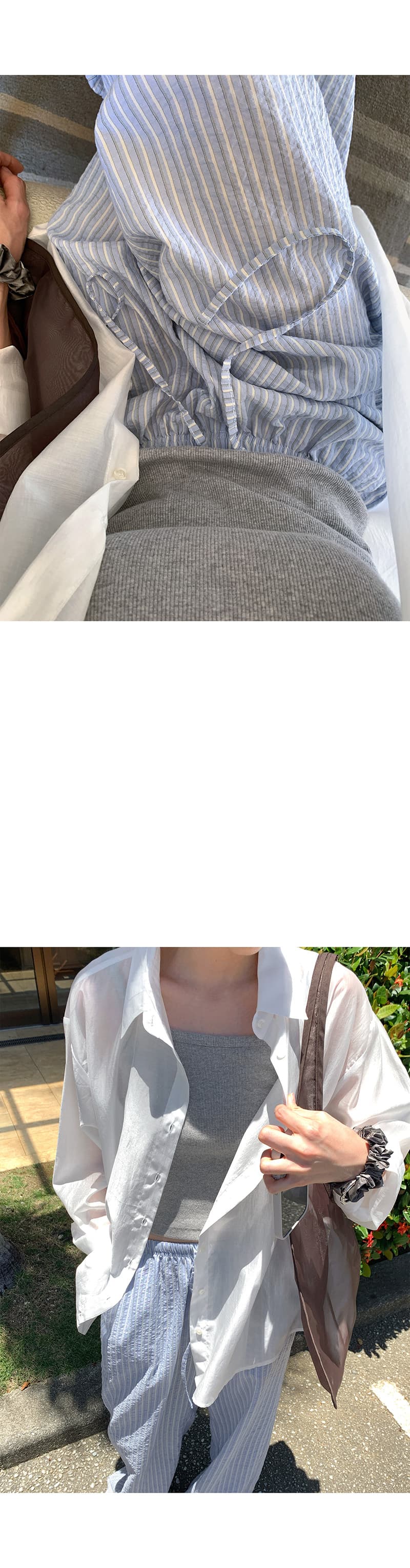 있음 밖으로 한국 스타일 연령 감소 느긋한 바람 슬림해 보이는 프로 피부 통기성 스트라이프 캐주얼 펌프 로프 바닥 청소 긴 바지 여성 상세 이미지 14