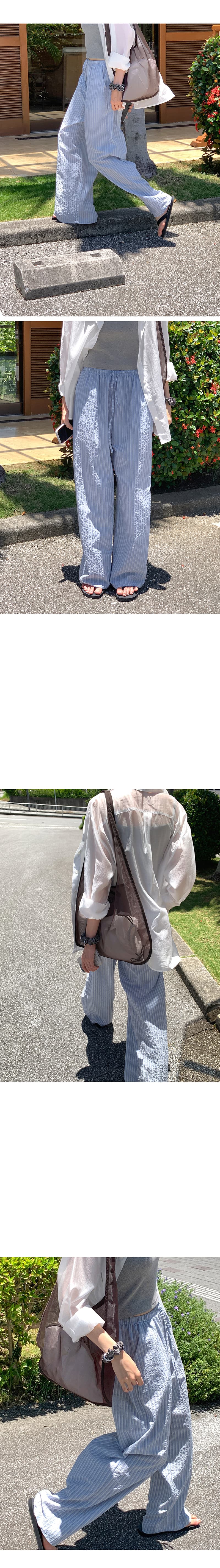있음 밖으로 한국 스타일 연령 감소 느긋한 바람 슬림해 보이는 프로 피부 통기성 스트라이프 캐주얼 펌프 로프 바닥 청소 긴 바지 여성 상세 이미지 15