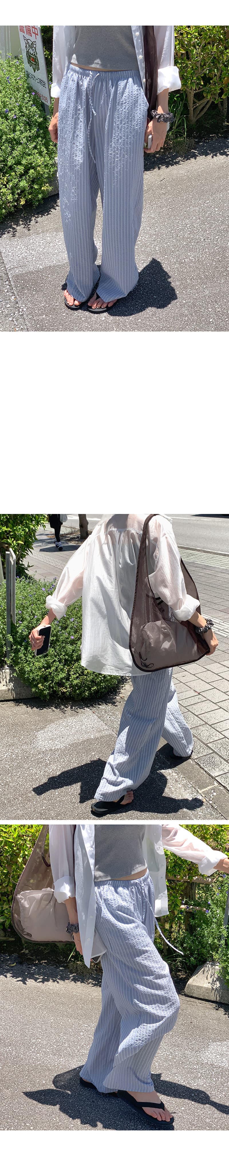 있음 밖으로 한국 스타일 연령 감소 느긋한 바람 슬림해 보이는 프로 피부 통기성 스트라이프 캐주얼 펌프 로프 바닥 청소 긴 바지 여성 상세 이미지 18