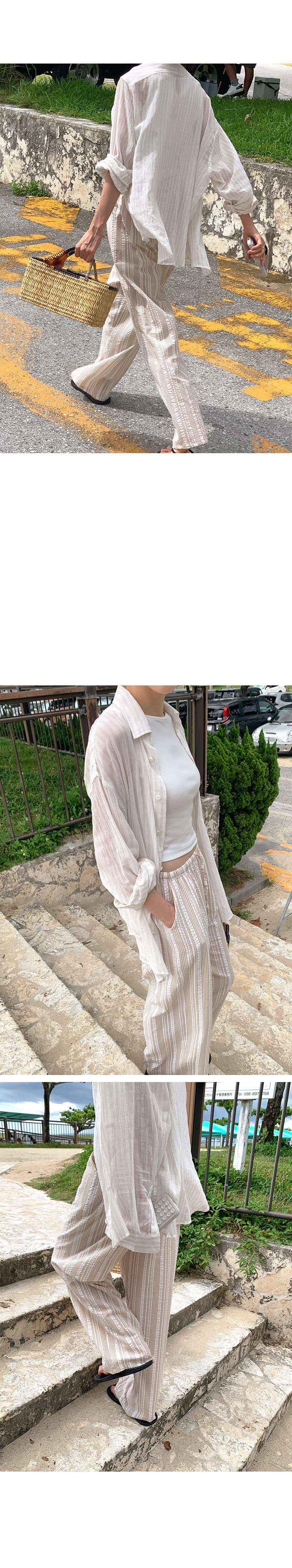 있음 밖으로 한국 스타일 연령 감소 느긋한 바람 슬림해 보이는 프로 피부 통기성 스트라이프 캐주얼 펌프 로프 바닥 청소 긴 바지 여성 상세 이미지 23