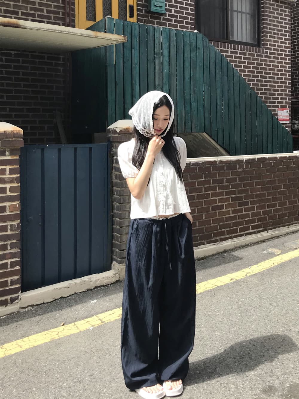 있음 밖으로 한국 스타일 다용도 허리 패치워크 허리밴드 캐주얼 얇은 스타일 편안함 와이드 레그 팬츠 긴 바지 여성 상세 이미지 10