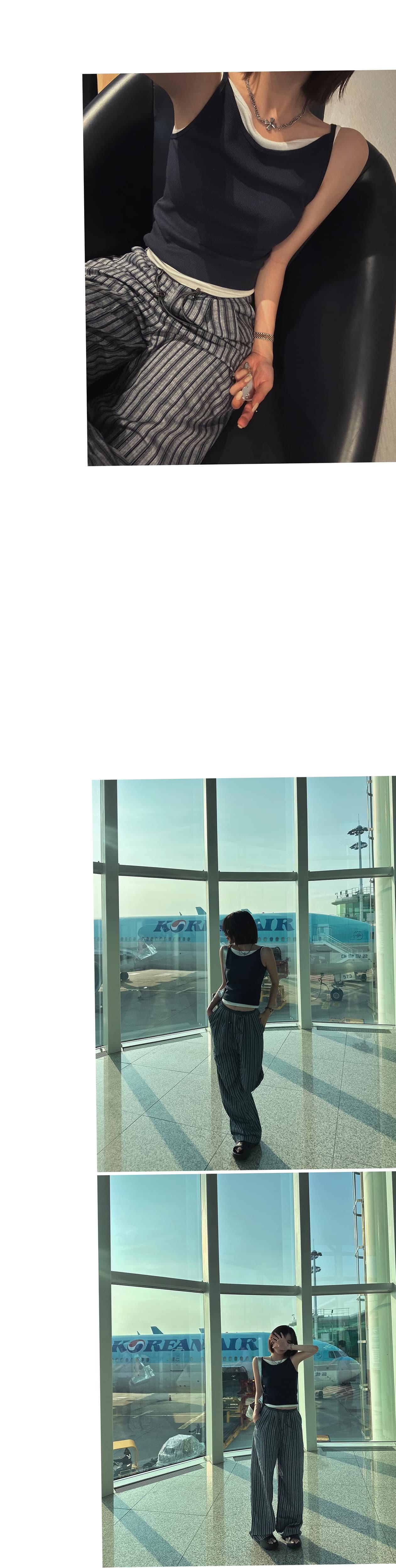 있음 밖으로 보존 추천 섹션 도루 센스 스트라이프 차가운 와이드 레그 팬츠 여름 슬림해 보이는 얇은 스타일 캐주얼 스트레이트 바닥 청소 바지 상세 이미지 9