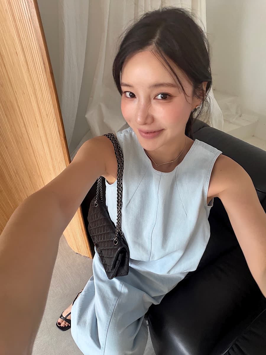 한국 스타일 외국 가스 다용도 미니멀리즘 느슨함 센스 민소매 라운드 넥 루즈핏 데님 드레스 상세 이미지 5