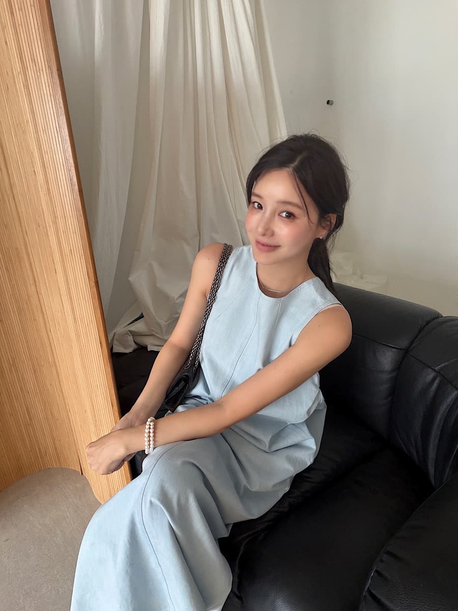 한국 스타일 외국 가스 다용도 미니멀리즘 느슨함 센스 민소매 라운드 넥 루즈핏 데님 드레스 상세 이미지 8