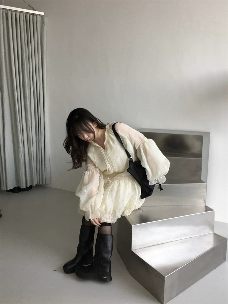하나 달콤한 복숭아 톰 글 래 몽골 도로 자수 벌룬 소매 분위기 센스 착용 가져 가라. 드레스 여성 상세 이미지 8