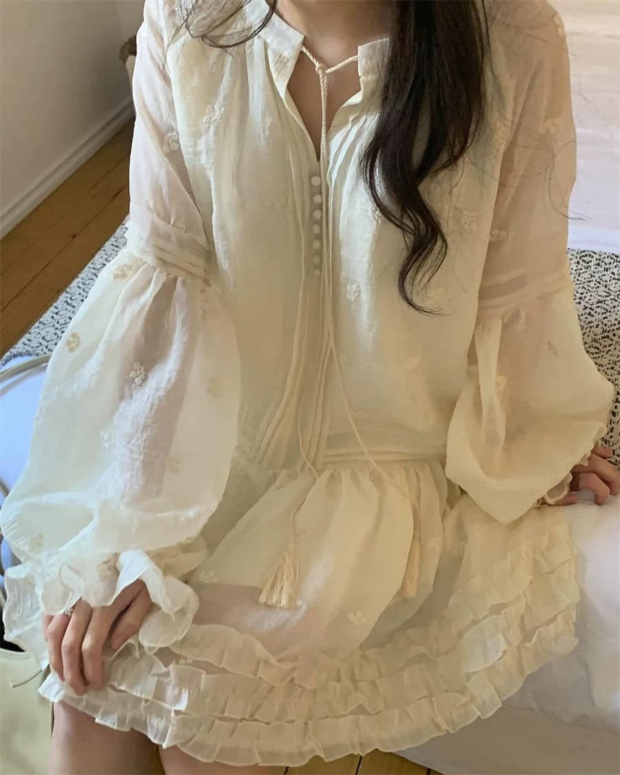 하나 달콤한 복숭아 톰 글 래 몽골 도로 자수 벌룬 소매 분위기 센스 착용 가져 가라. 드레스 여성 상세 이미지 13