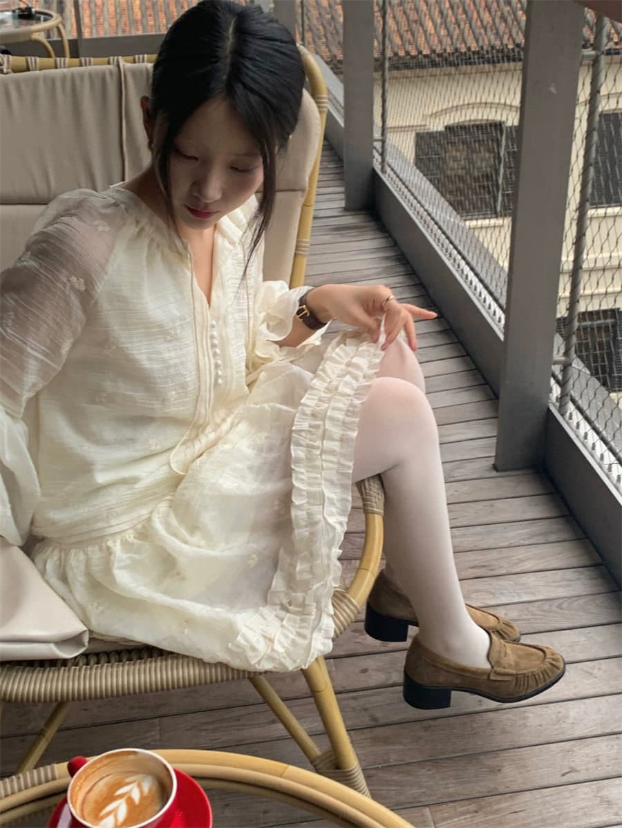 하나 달콤한 복숭아 톰 글 래 몽골 도로 자수 벌룬 소매 분위기 센스 착용 가져 가라. 드레스 여성 상세 이미지 28