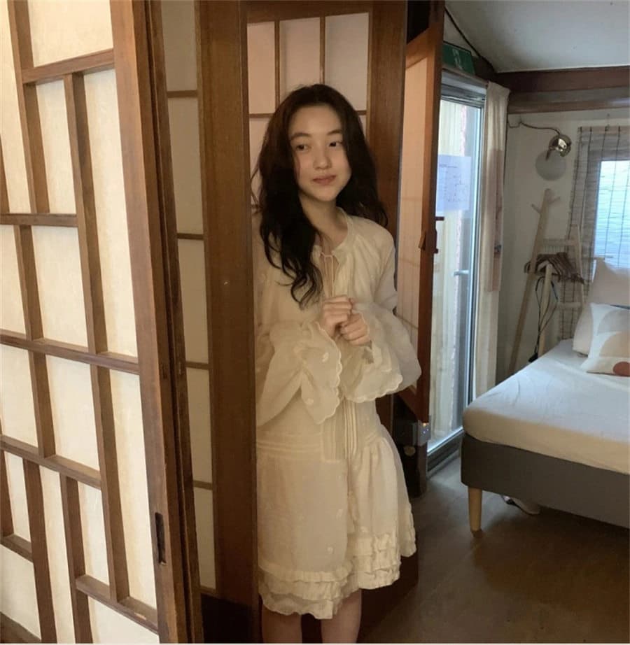 하나 달콤한 복숭아 톰 글 래 몽골 도로 자수 벌룬 소매 분위기 센스 착용 가져 가라. 드레스 여성 상세 이미지 35
