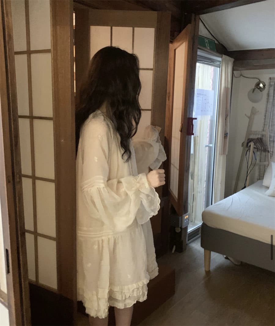 하나 달콤한 복숭아 톰 글 래 몽골 도로 자수 벌룬 소매 분위기 센스 착용 가져 가라. 드레스 여성 상세 이미지 37