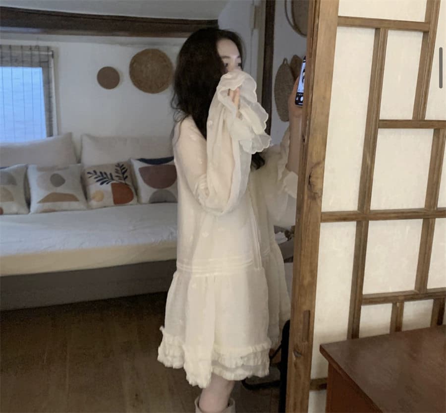 하나 달콤한 복숭아 톰 글 래 몽골 도로 자수 벌룬 소매 분위기 센스 착용 가져 가라. 드레스 여성 상세 이미지 38