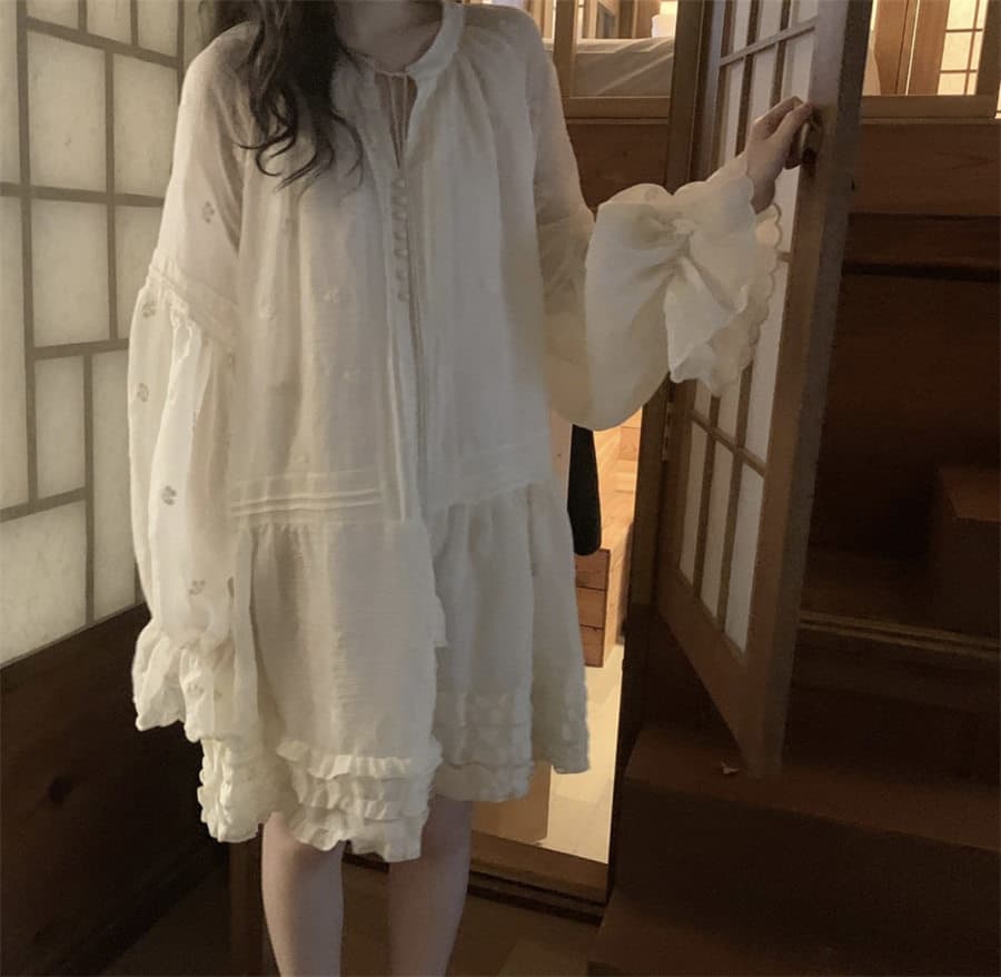 하나 달콤한 복숭아 톰 글 래 몽골 도로 자수 벌룬 소매 분위기 센스 착용 가져 가라. 드레스 여성 상세 이미지 48