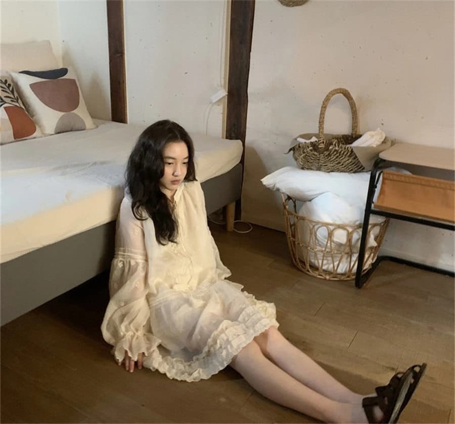 하나 달콤한 복숭아 톰 글 래 몽골 도로 자수 벌룬 소매 분위기 센스 착용 가져 가라. 드레스 여성 상세 이미지 49