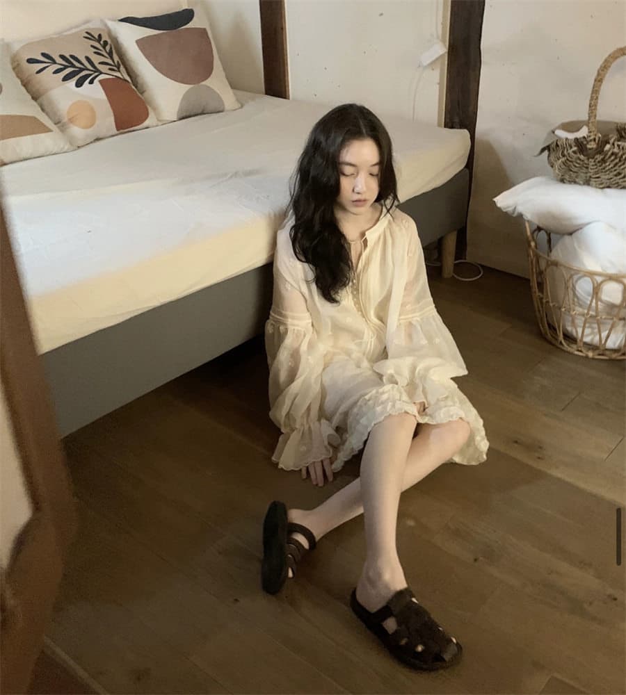 하나 달콤한 복숭아 톰 글 래 몽골 도로 자수 벌룬 소매 분위기 센스 착용 가져 가라. 드레스 여성 상세 이미지 50