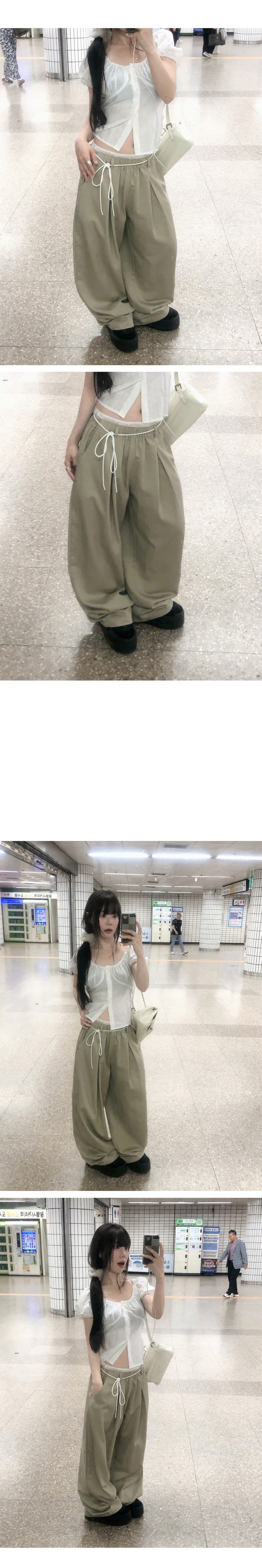 있음 밖으로 다용도 품격 레이스 조각 하이웨이스트 펌프 로프 와이드 레그 팬츠 다용도 루즈핏 슬림해 보이는 캐주얼 바지 상세 이미지 4