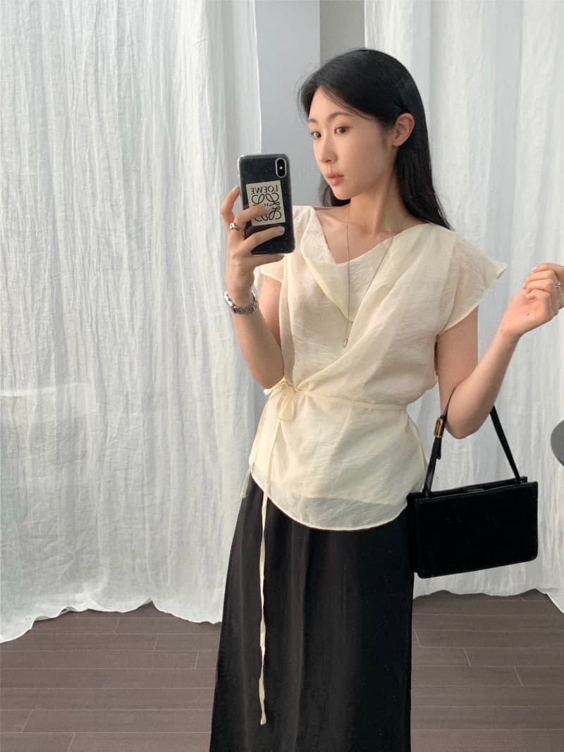 한국 스타일 여름 신제품 이중층 페이크 레이어드 레이스업 반팔 셔츠 여성 상세 이미지 5