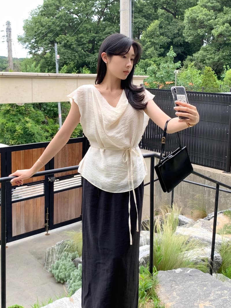 한국 스타일 여름 신제품 이중층 페이크 레이어드 레이스업 반팔 셔츠 여성 상세 이미지 11