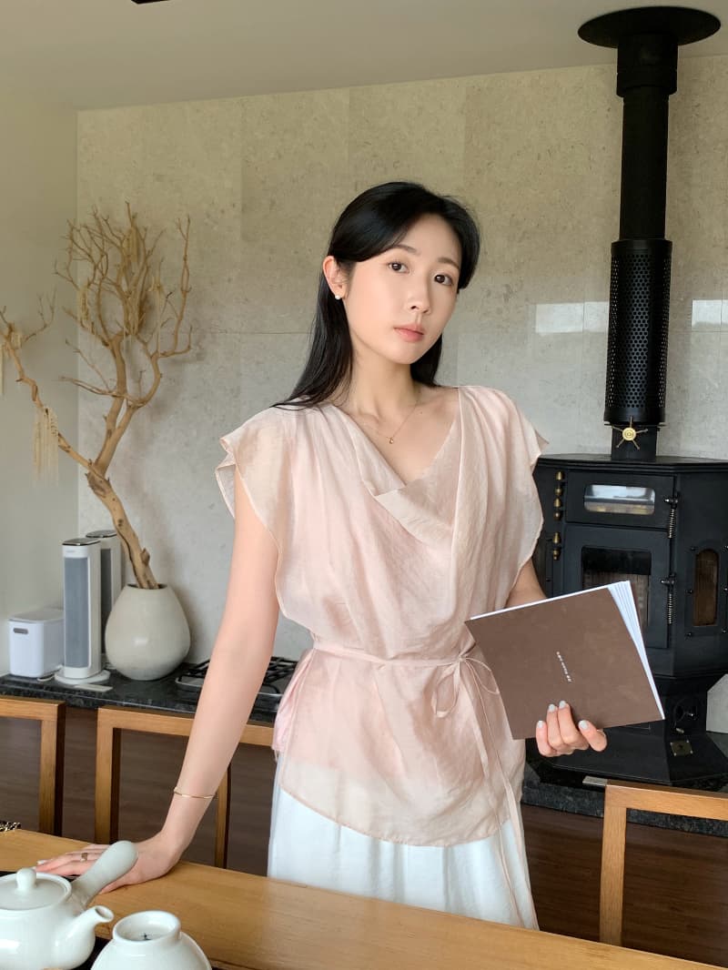 한국 스타일 여름 신제품 이중층 페이크 레이어드 레이스업 반팔 셔츠 여성 상세 이미지 44