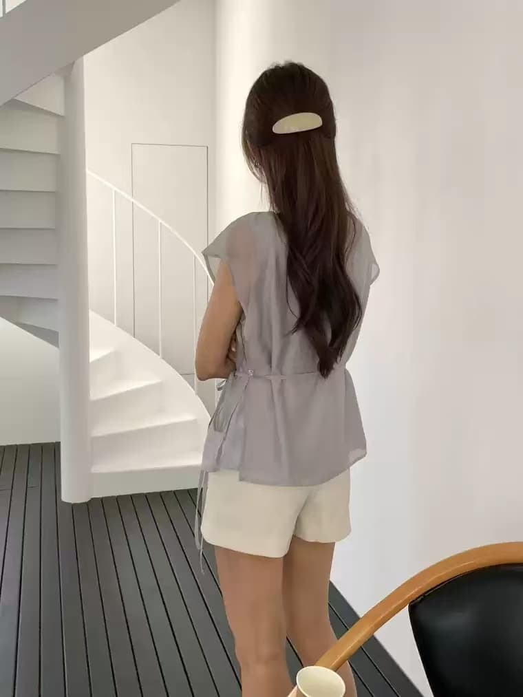 한국 스타일 여름 신제품 이중층 페이크 레이어드 레이스업 반팔 셔츠 여성 상세 이미지 47