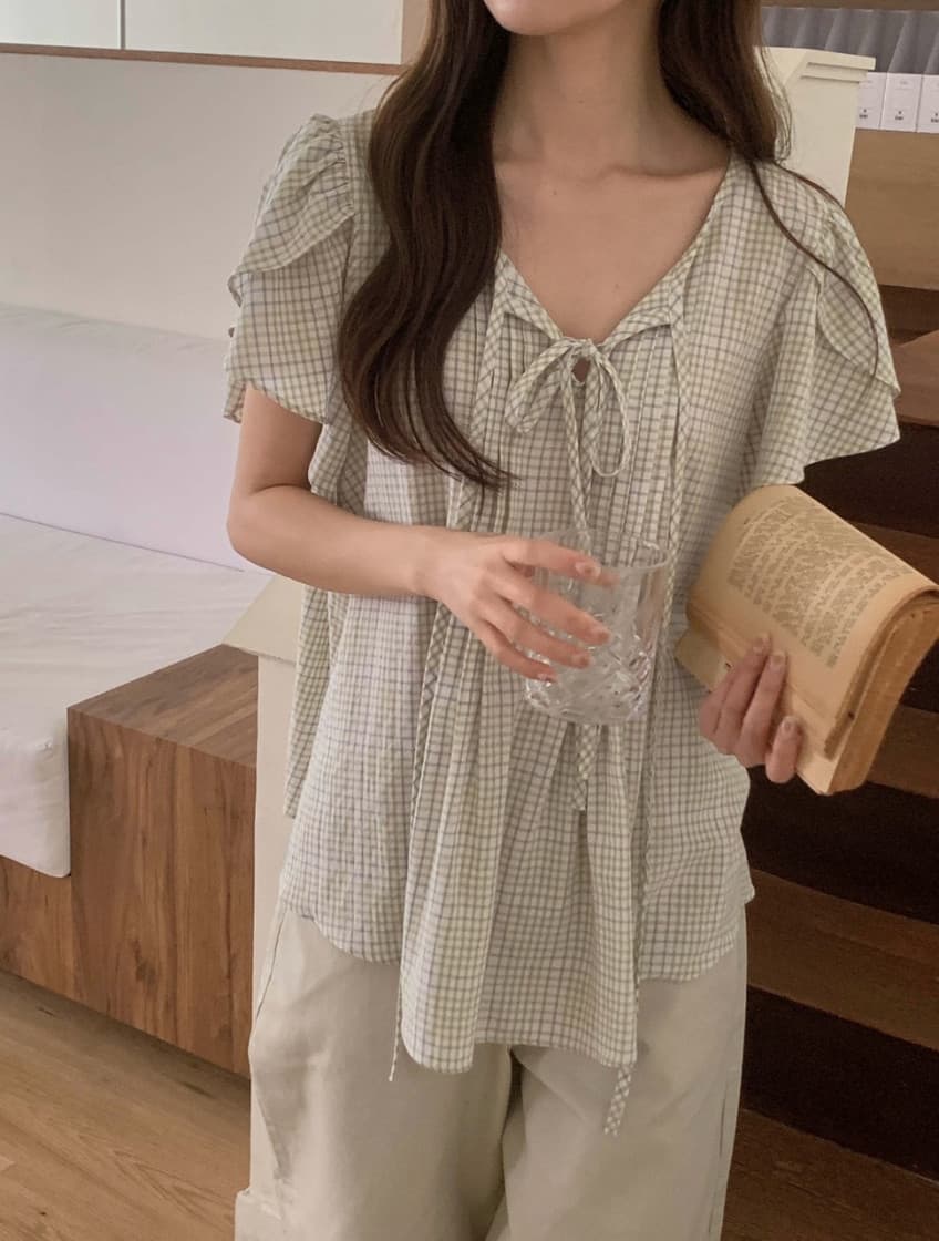 한국 스타일 여름 새로운 디자인 센스 연령 감소 레이스업 인형 셔츠 맨위 여성 이미지 2