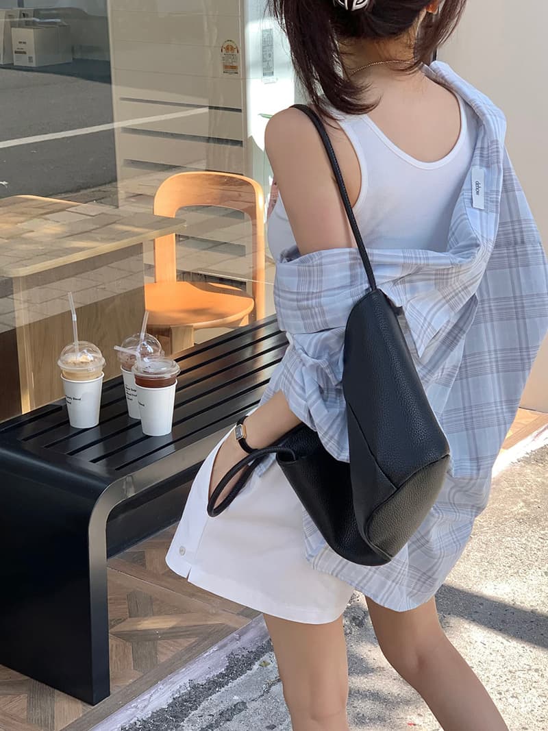 한국 스타일 느긋한 바람 레트로 미니멀리즘 루즈핏 체크무늬 폴로 칼라 부서 버클 긴팔 얇은 스타일 자외선 차단 셔츠 여성 이미지 4