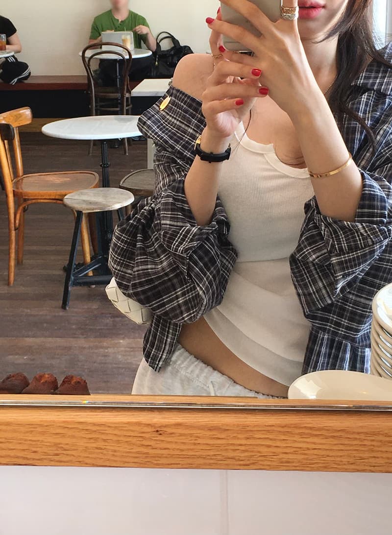 한국 스타일 느긋한 바람 레트로 미니멀리즘 루즈핏 체크무늬 폴로 칼라 부서 버클 긴팔 얇은 스타일 자외선 차단 셔츠 여성 상세 이미지 14
