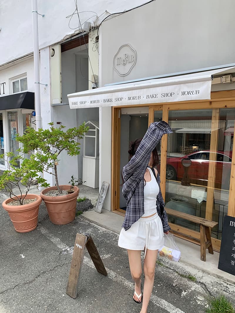 한국 스타일 느긋한 바람 레트로 미니멀리즘 루즈핏 체크무늬 폴로 칼라 부서 버클 긴팔 얇은 스타일 자외선 차단 셔츠 여성 상세 이미지 21