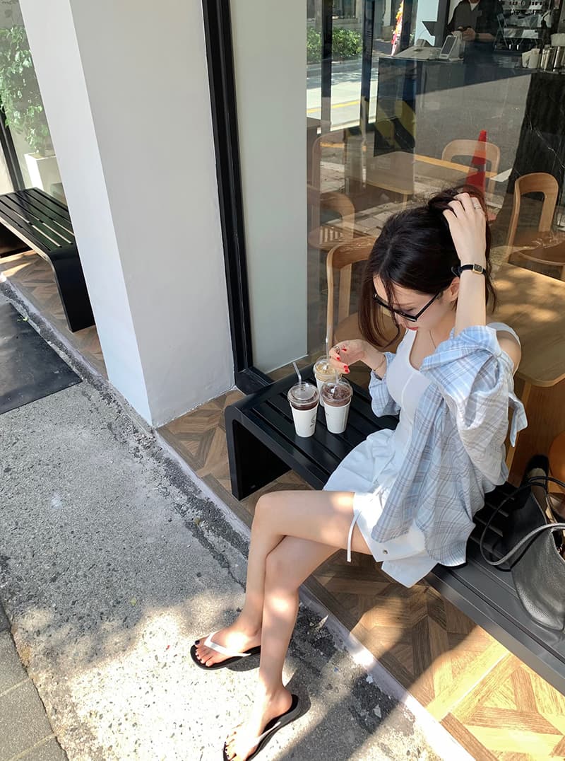 한국 스타일 느긋한 바람 레트로 미니멀리즘 루즈핏 체크무늬 폴로 칼라 부서 버클 긴팔 얇은 스타일 자외선 차단 셔츠 여성 상세 이미지 41