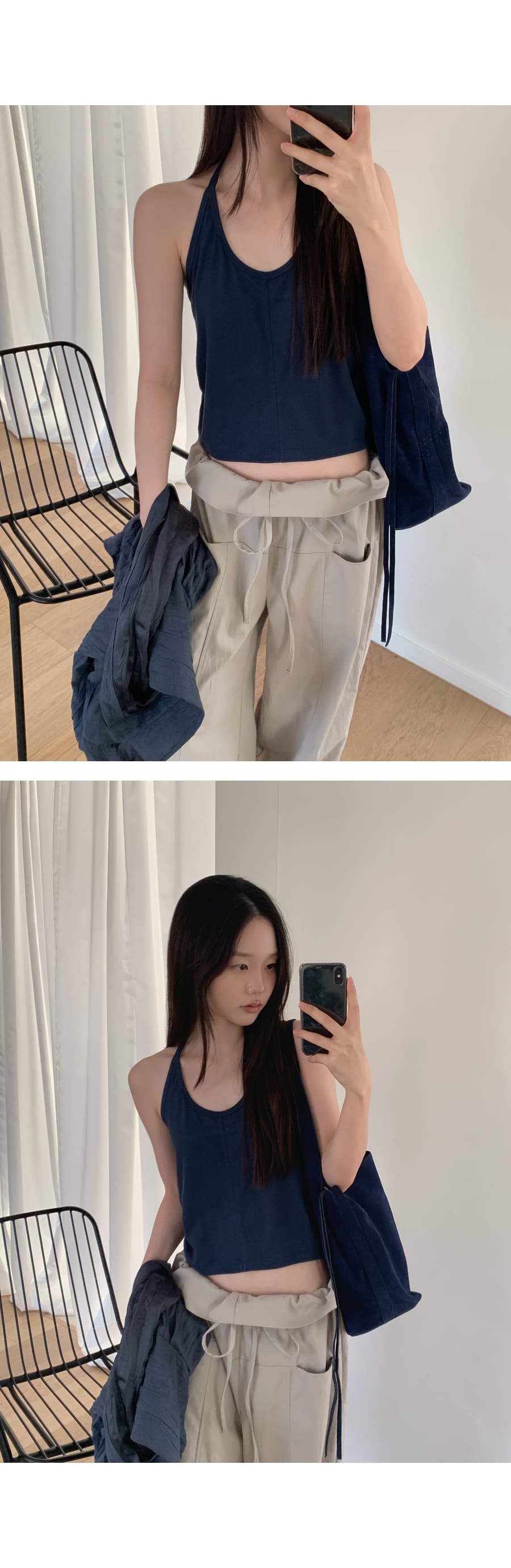 한 부서 패션 폴딩 뒤집다 측면 펌프 로프 허리 둘레 루즈핏 스트레이트 캐주얼 바지 긴 바지 여성 상세 이미지 1