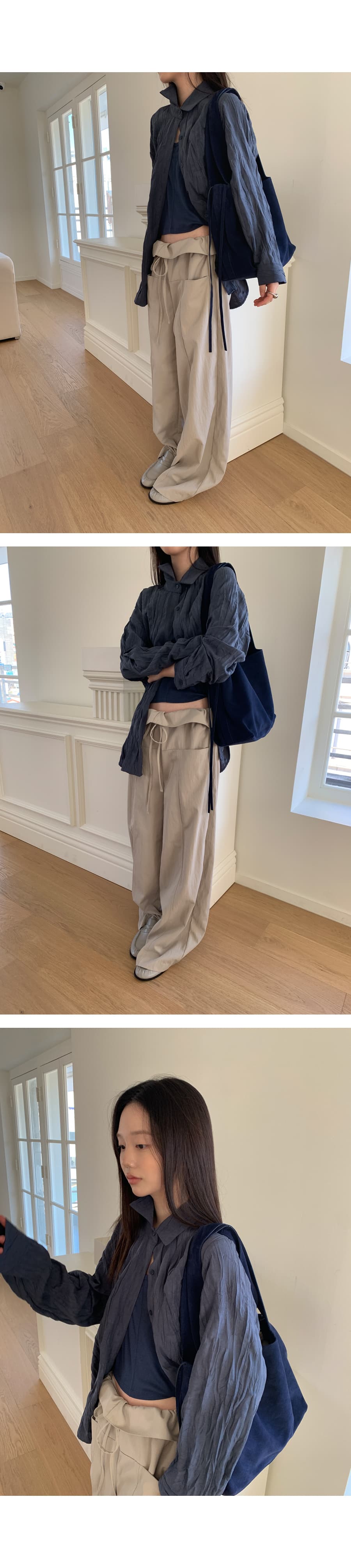 한 부서 패션 폴딩 뒤집다 측면 펌프 로프 허리 둘레 루즈핏 스트레이트 캐주얼 바지 긴 바지 여성 상세 이미지 16