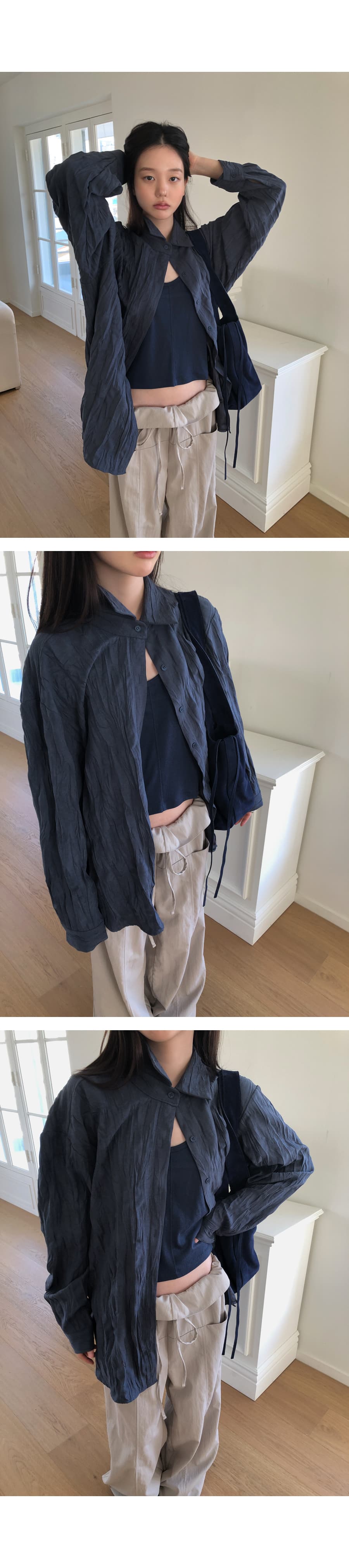 한 부서 패션 폴딩 뒤집다 측면 펌프 로프 허리 둘레 루즈핏 스트레이트 캐주얼 바지 긴 바지 여성 상세 이미지 20