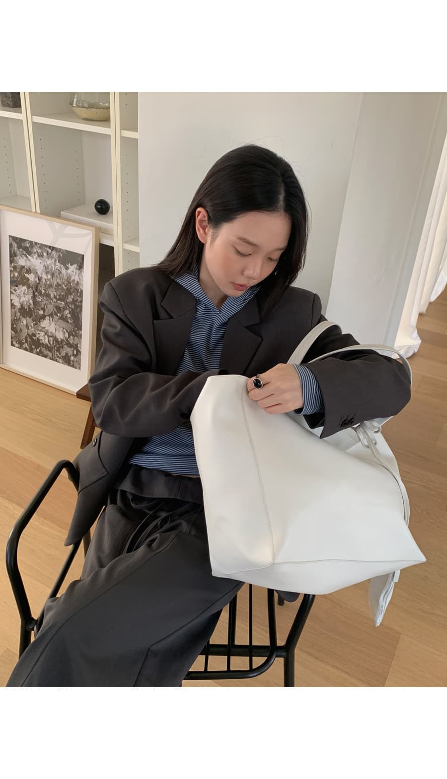 한 부서 패션 폴딩 뒤집다 측면 펌프 로프 허리 둘레 루즈핏 스트레이트 캐주얼 바지 긴 바지 여성 상세 이미지 37