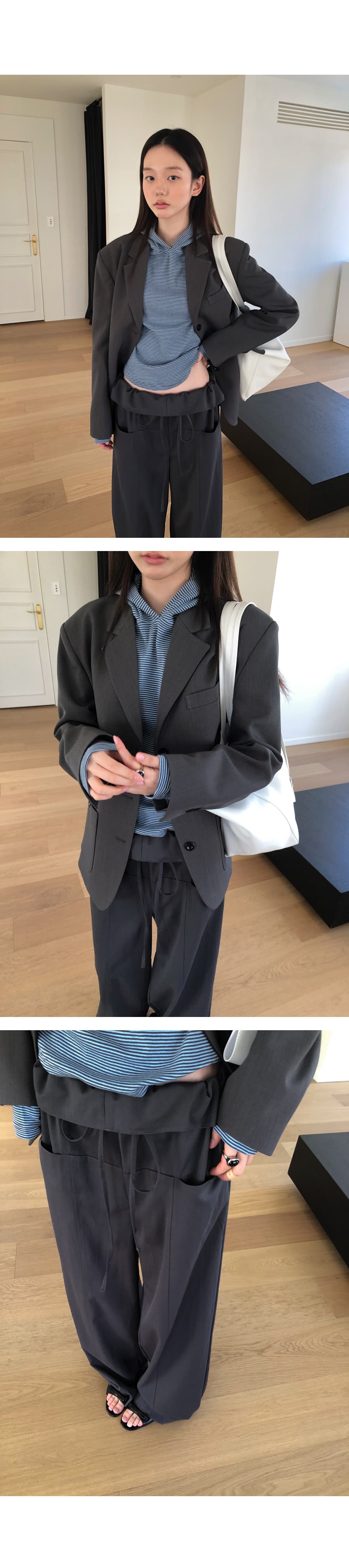 한 부서 패션 폴딩 뒤집다 측면 펌프 로프 허리 둘레 루즈핏 스트레이트 캐주얼 바지 긴 바지 여성 상세 이미지 45