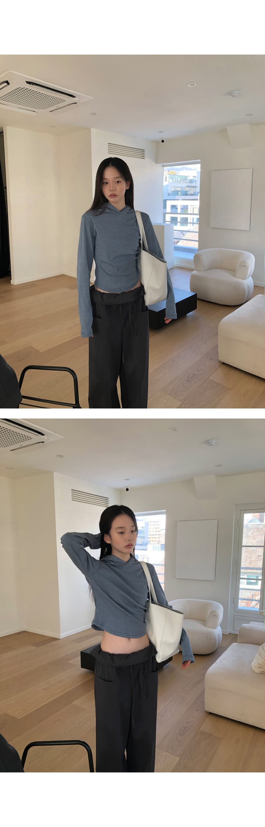 한 부서 패션 폴딩 뒤집다 측면 펌프 로프 허리 둘레 루즈핏 스트레이트 캐주얼 바지 긴 바지 여성 상세 이미지 49