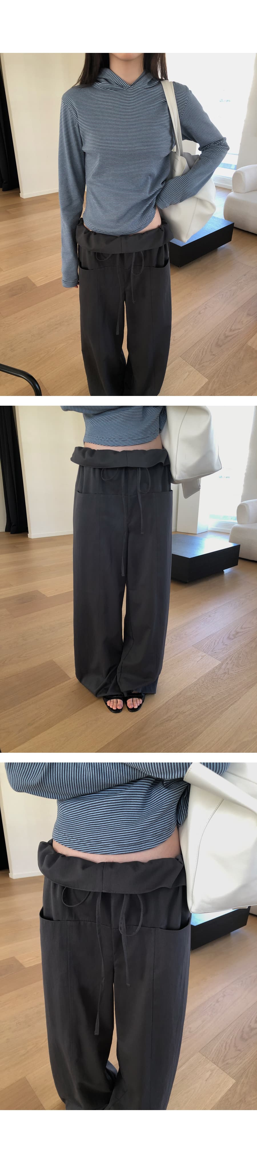 한 부서 패션 폴딩 뒤집다 측면 펌프 로프 허리 둘레 루즈핏 스트레이트 캐주얼 바지 긴 바지 여성 상세 이미지 50