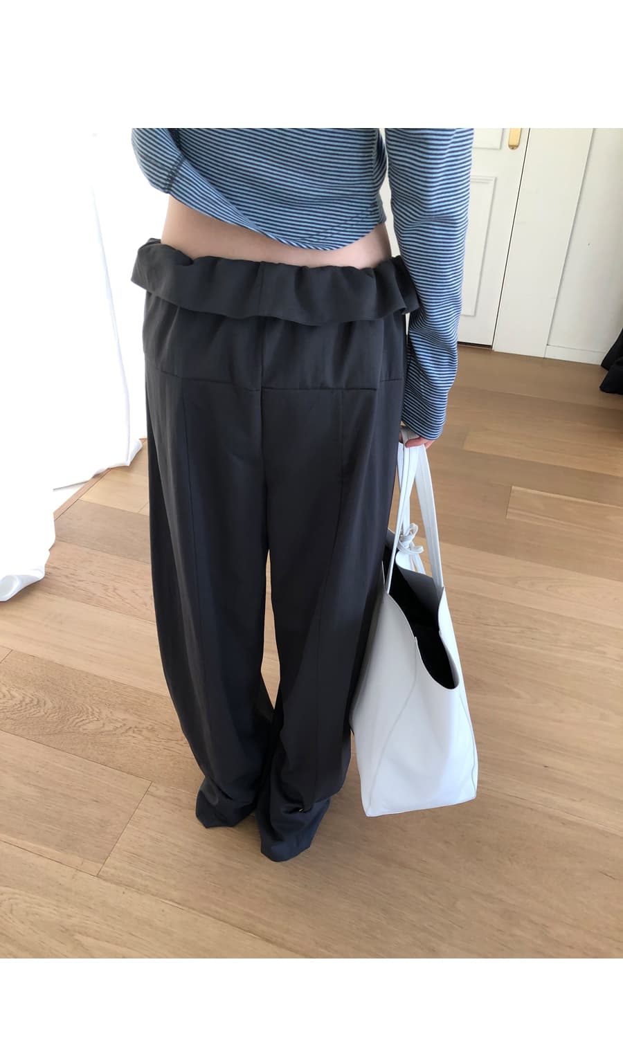 한 부서 패션 폴딩 뒤집다 측면 펌프 로프 허리 둘레 루즈핏 스트레이트 캐주얼 바지 긴 바지 여성 상세 이미지 54